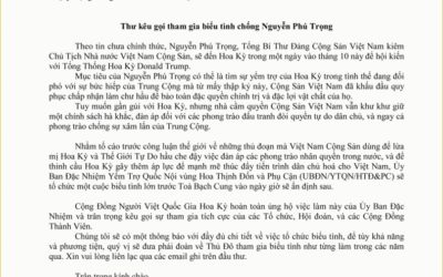 Thư kêu gọi tham gia biểu tình chống Nguyễn Phú Trọng