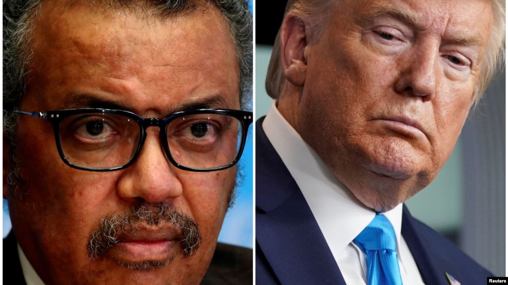 Tổng thống Hoa Kỳ Donald Trump (phải) và Tổng giám đốc Tổ chức Y tế Thế giới Tedros Adhanom Ghebreyesus