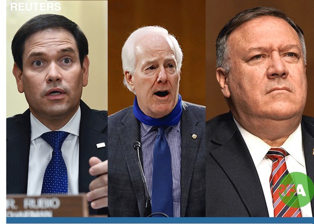 Hình minh hoạ. TNS Marco Rubio (trái) và John Cornyn (giữa), Ngoại trưởng Hoa Kỳ Mike Pompeo 