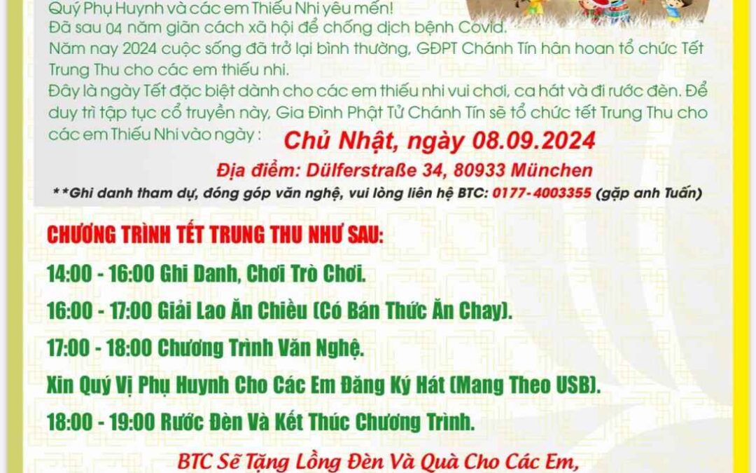 Thư mời tham dự Tết Trung Thu của Gia Đình Phật Tử Chánh Tín München 8.9.2024