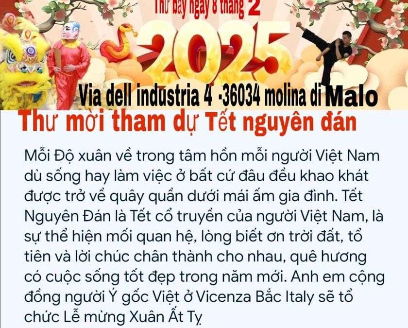 Thư mời tham dự Lễ mừng Xuân Ất Tỵ của Cộng đồng người Ý gốc Việt ở Vicenza