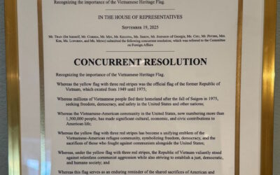 Nghị Quyết của Lưỡng Viện Quốc Hội Hoa Kỳ số 50 / H. CON. RES. 50 công nhận lá cờ vàng ba sọc đỏ là biểu tượng của cộng đồng quốc gia Việt Nam