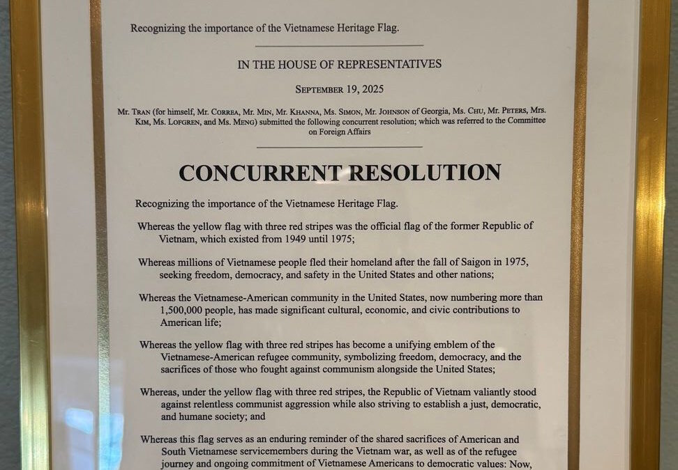 Nghị Quyết của Lưỡng Viện Quốc Hội Hoa Kỳ số 50 / H. CON. RES. 50 công nhận lá cờ vàng ba sọc đỏ là biểu tượng của cộng đồng quốc gia Việt Nam