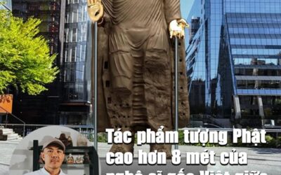 Điêu khắc gia gốc Việt Tuấn Andrew Nguyễn và tượng Phật bằng đá sa thạch khổng lồ cao khoảng 8.2 mét tai New York